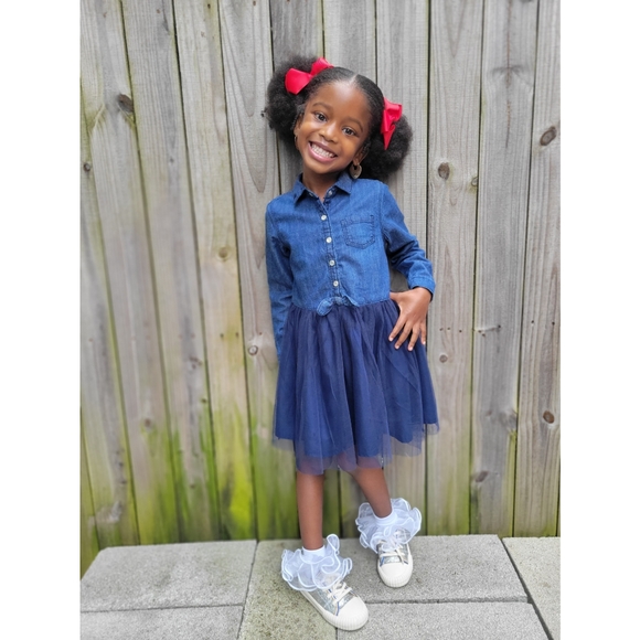 OshKosh B'gosh Denim Dress and Crown & Ivy Toddler Girls Long Sleeve Bow Dress - Picture 4 of 9